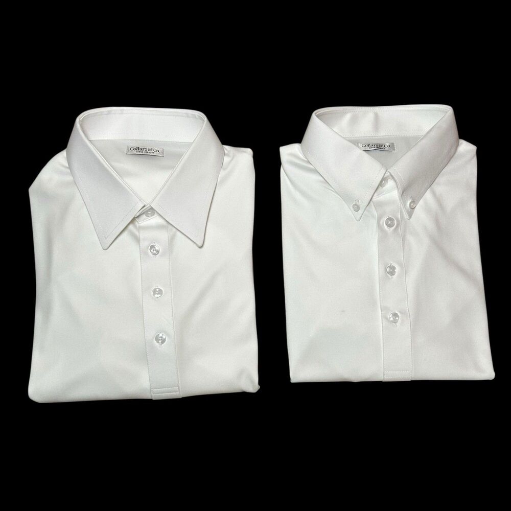 Collars & Co Polo Shirt Mens L Relaxed White Dress Collar Point Office Lot of 2